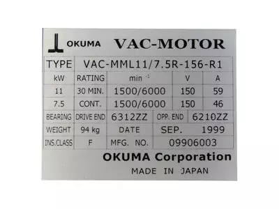 Okuma VAC-MML11/7.5R-156-R1 VAC-Motor