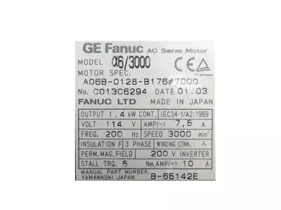 Fanuc A06B-0128-B176#7000 AC Servo Motor a6/3000
