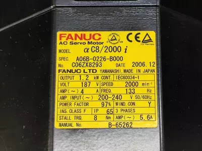 Fanuc A06B-0226-B000 AC Servo Motor aC8/2000i 