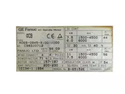Fanuc A06B-0845-B100#3000 AC Spindle Motor