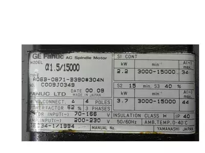 Fanuc A06B-0871-B390#304N AC Spindle Motor a1.5/15000 