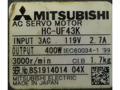 Mitsubishi HC-UF43K AC Servo Motor 