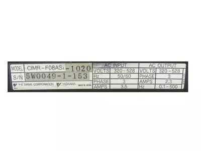 Yaskawa CIMR-F08AS4-1020  AC Drive
