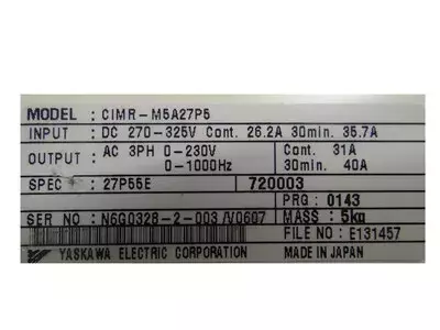 Yaskawa CIMR-M5A27P5 Spec. 27P50A AC Drive