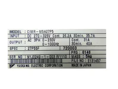 Yaskawa CIMR-M5A27P5 Spec: 27P55F Inverter VS-626M5
