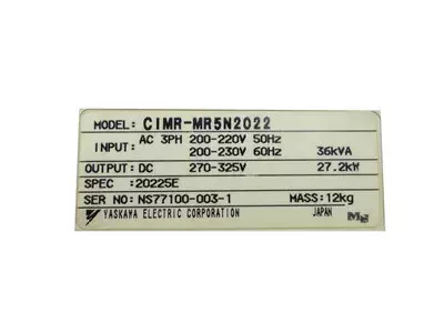 Yaskawa CIMR-MR5N2022 Spec: 20225E Converter VS-656 MR5
