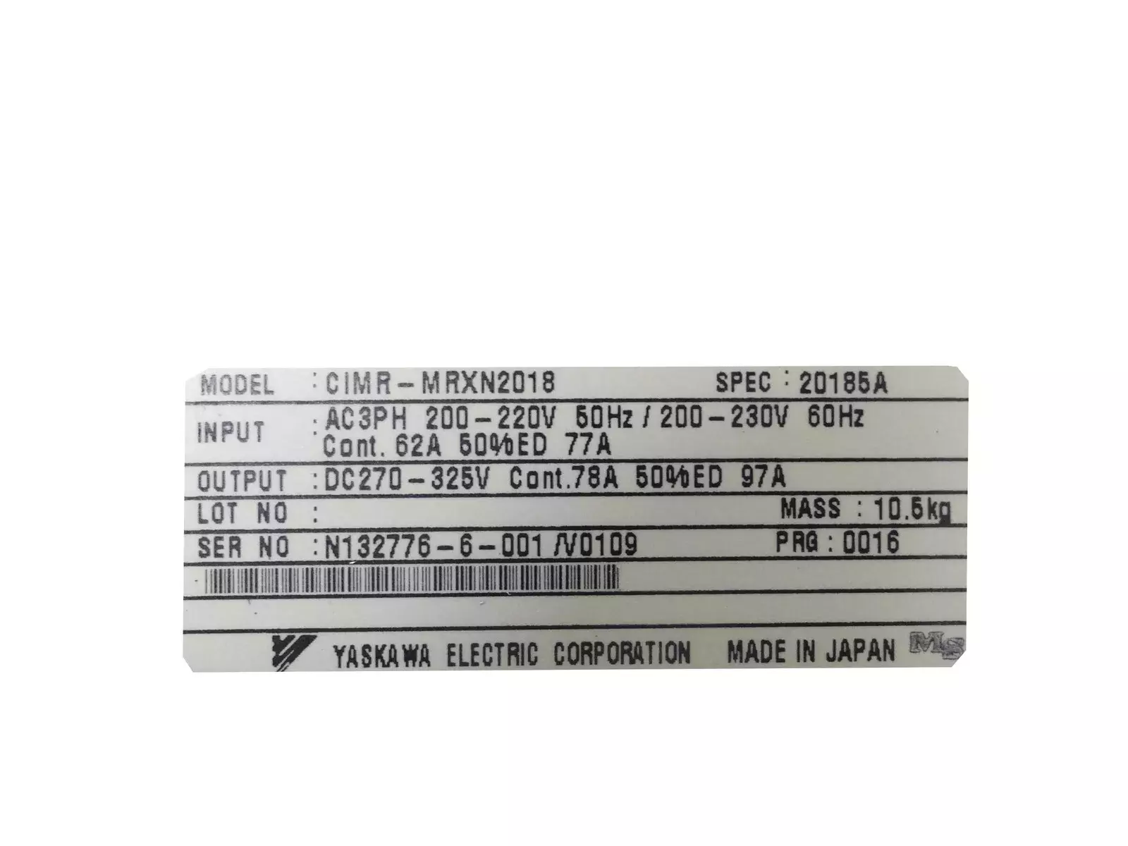 無銘。ページ Yaskawa CIMR-MRXN2018 Converter