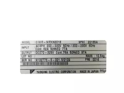 無銘。ページ Yaskawa CIMR-MRXN2018 Converter