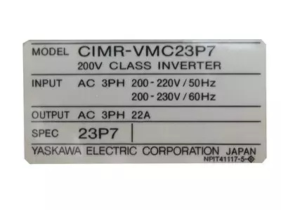 Yaskawa CIMR-VMC23P7 Varispeed 626VM3C 