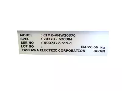 Yaskawa CIMR-VMW20370 Spec: 20370 Varispeed 626VM3