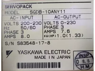 Yaskawa SGDB-10ANY11  or SGDB-10AN-Y11 Servopack 
