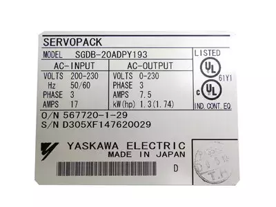 Yaskawa SGDB-20ADPY193 Servopack