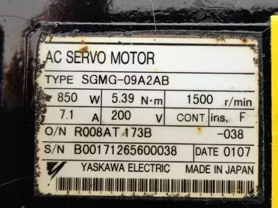 Yaskawa SGMG-09A2AB HAAS 93-0346 AC Servo Motor 