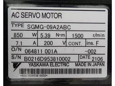 Yaskawa SGMG-09A2ABC HAAS 93-2643 AC Servo Motor 