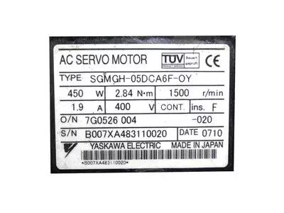 Yaskawa SGMGH-05DCA6F-OY AC Servo Motor