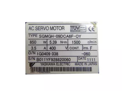 Yaskawa SGMGH-09DCA6F-OY AC Servo Motor 