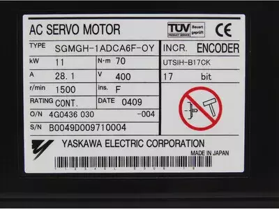 Yaskawa SGMGH-1ADCA6F-OY AC Servo Motor 