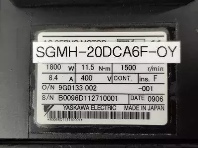 Yaskawa SGMGH-20DCA61-OY or SGMGH-20DCA61 AC Servo Motor