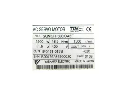 Yaskawa SGMGH-30DCA6F AC Servo Motor