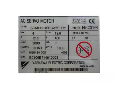 Yaskawa SGMSH-40DCA6F-OY  AC Servo Motor