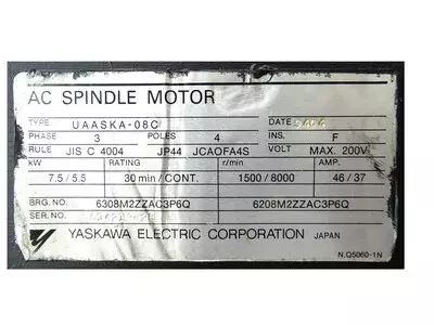Yaskawa UAASKA-08CA1  AC Spindle Motor 